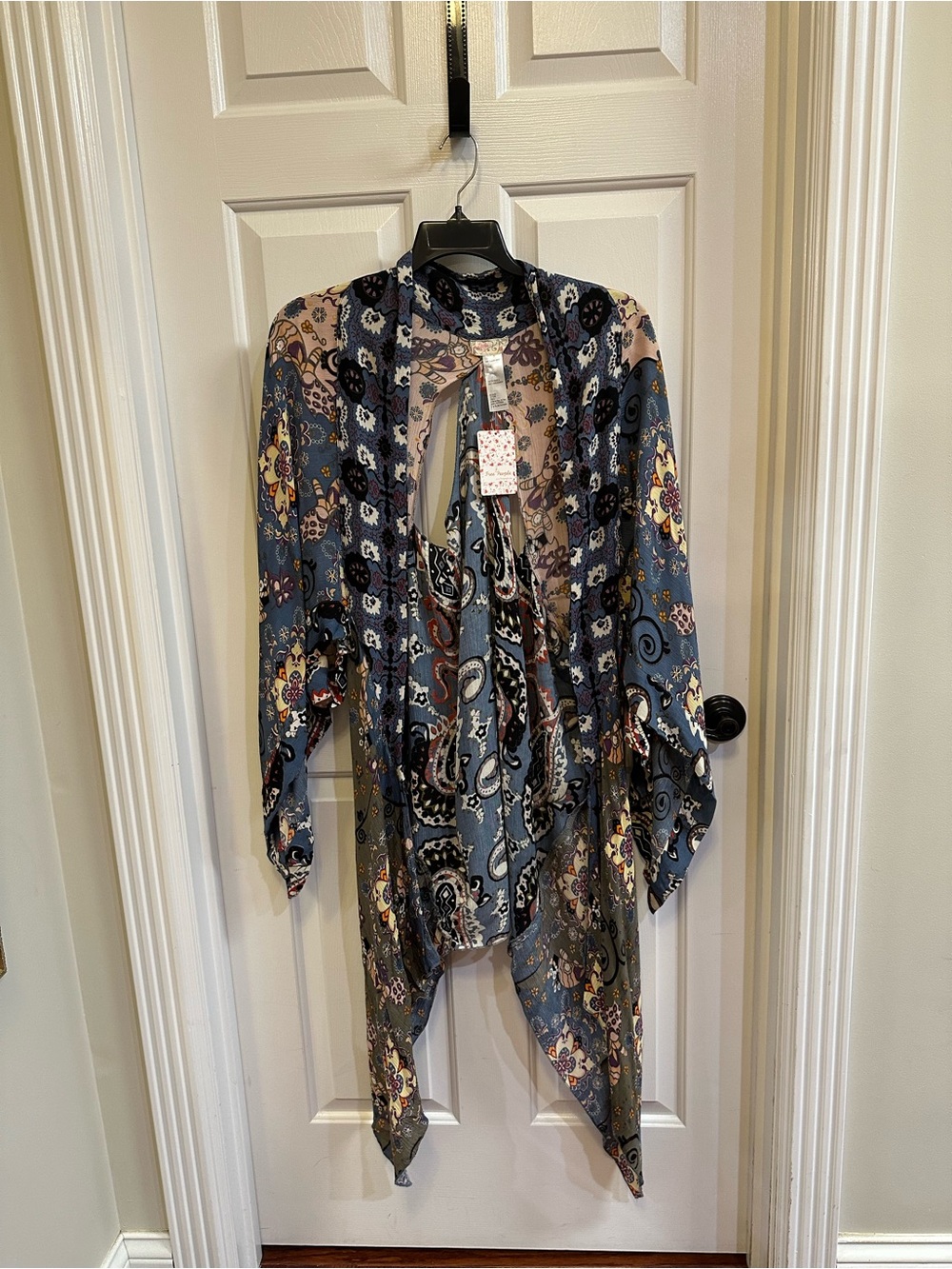 Free People Boho Floral Blue Draped Kimono NWT